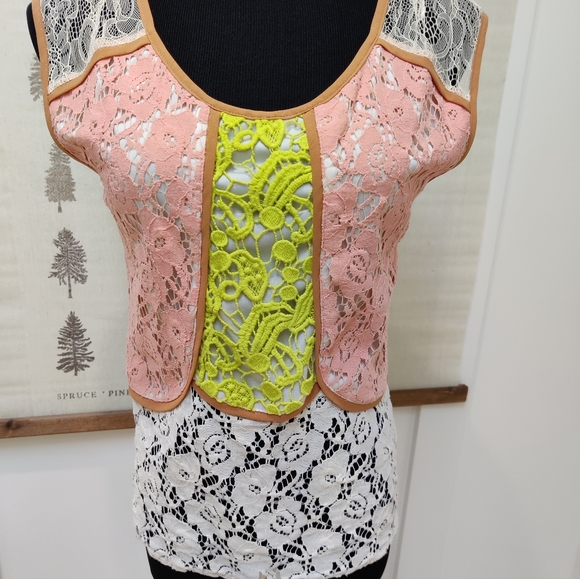 Champagne and Strawberry Lace Top - Small - Picture 2 of 11